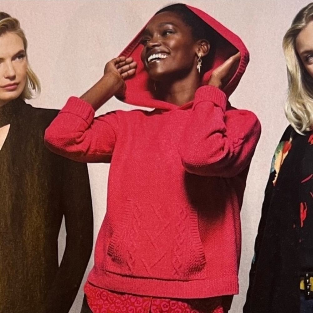 Cabi Fall 23 Sidekick Knit Hoodie Pink Frost